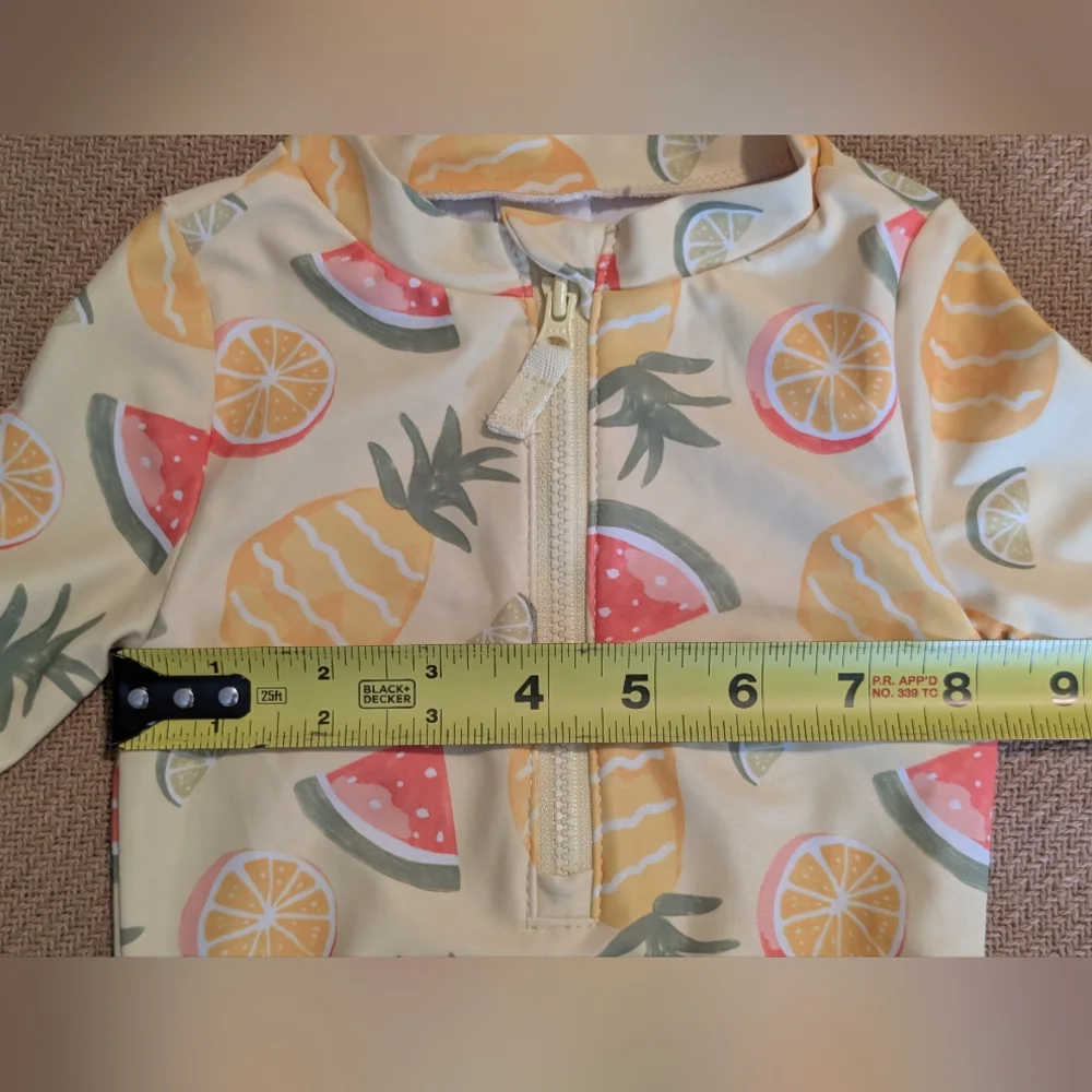 Carter's Baby Girls Yellow Fruit Patterned Long Sleeve One Piece Swimsuit